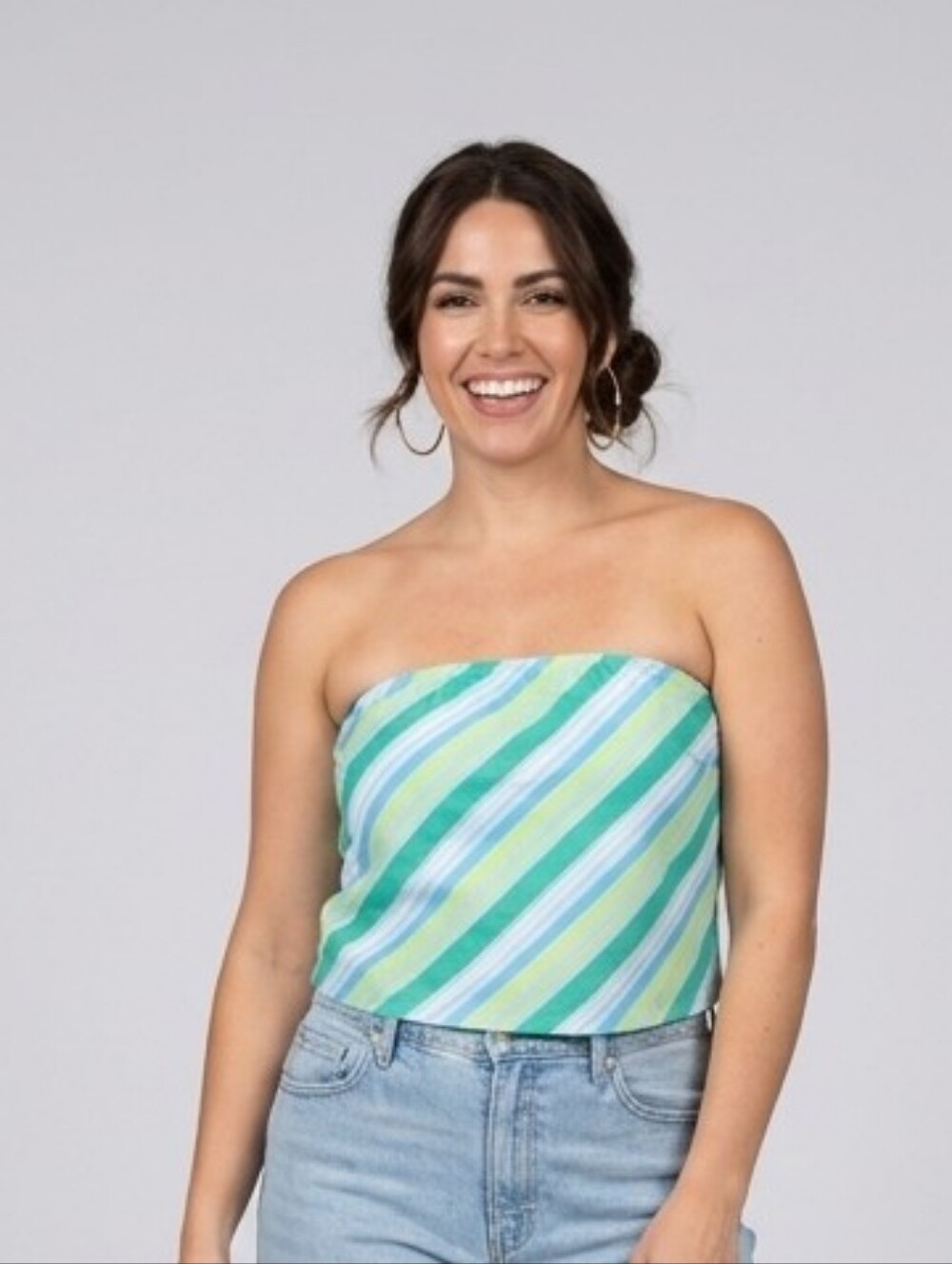 No Boundaries Striped Strapless Crop Top - Mint & Blue